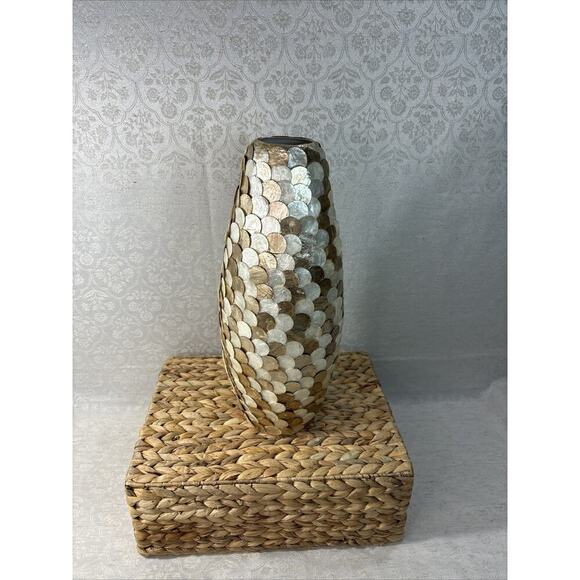 Pier 1 CAPIZ SHELL Iridescent Vase Hand Crafted Coastal Beach Philippines 15”H - Picture 1 of 2